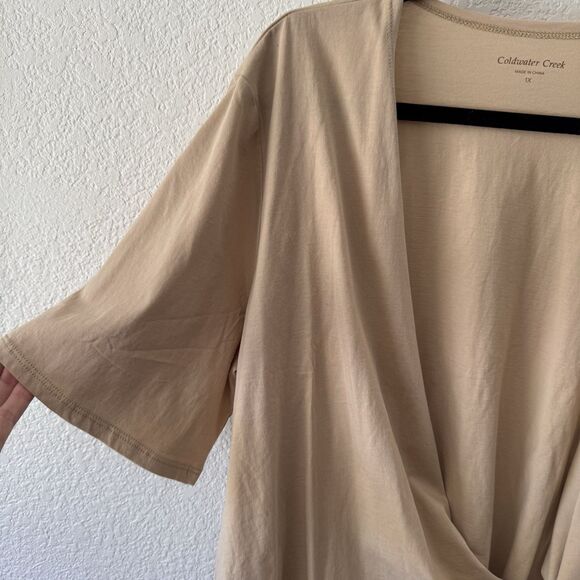 Coldwater Creek 1X Women’s Shortsleeve Wrap Top Sand Tan Color Classic Capsule - Picture 6 of 9